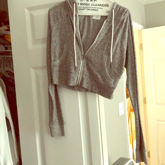 Urban Outfitters Tops - Adorable Cropped Grey Zip Hoodie Top